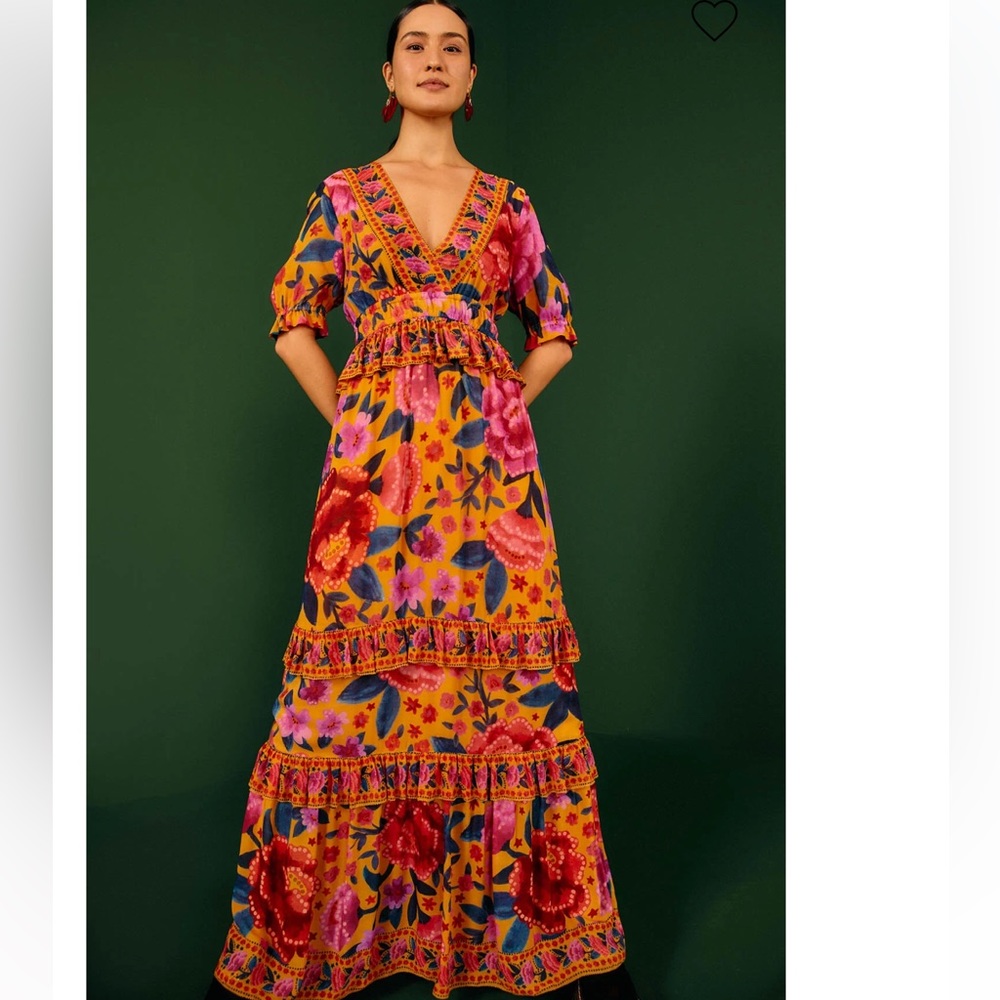 Farm Rio Yellow Floral Dream Maxi Dress sz small NWT